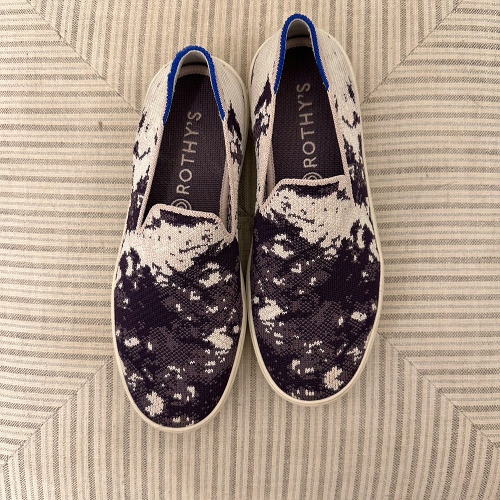 Rothy's Dark Purple and White Slip-On Sneakers Sz 6.5